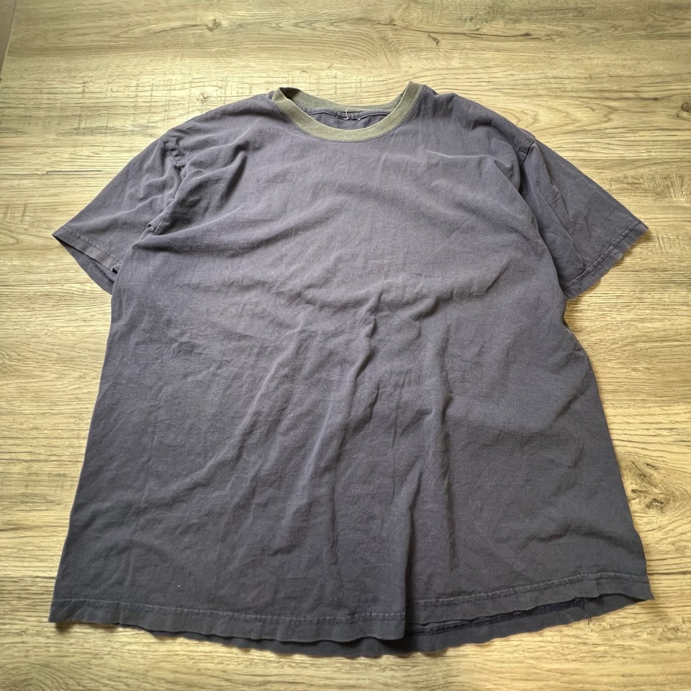 Unbranded T-Shirt Mens XL Navy Blue Contrast Ringer Crew Neck Relaxed Boxy Tee